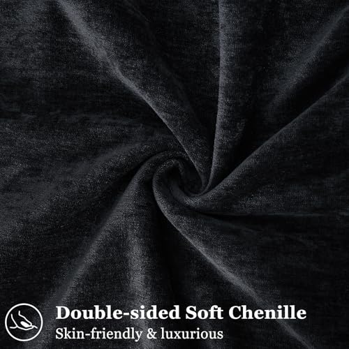 decorUhome Couch Throw Pillow Covers 18x18 Set of 2, Decorative Soft Euro Neutral Chenille Pillow Covers with Elegant Design for Sofa Bed Living Room Home Decor, Black