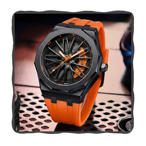 Image of PAPIO Men's Sports Analog Watch with Wheel Design Dial | Metal Case | Silicone Strap | Stylish Casual Watch for Men