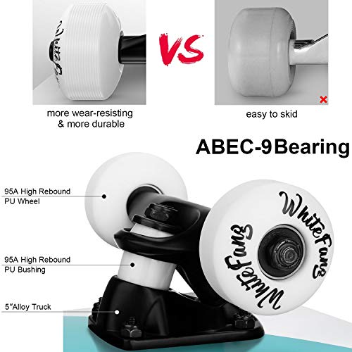 Image of WhiteFang Skateboards for Beginners, Complete Skateboard 31 x 7.88, 7 Layer Canadian Maple Double Kick Concave Standard and Tricks Skateboards for Kids and Beginners