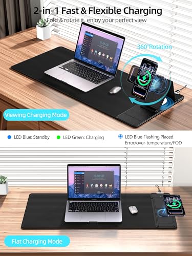 Image of Mouse Pad with Magnetic Wireless Charging & Adjustable Phone Stand | 27.5 inchx11.8 inch Computer Keyboard Pad Mat with Anti-Slip Base & Stitched Edge, Easy Gliding, Spill-Resistant Surface, Black