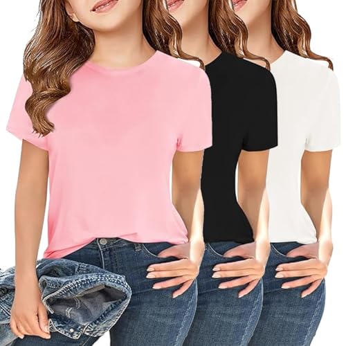 Image of Girls Short Sleeve Tee Shirts Kids Summer Crewneck Tops 5-14 Years