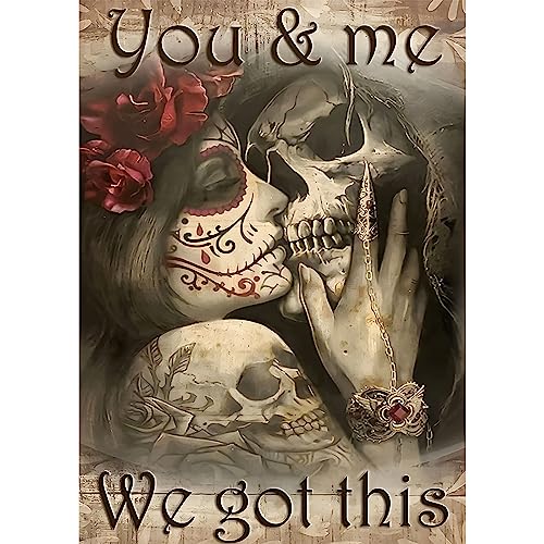 NAIMOER Inspirational Skull Diamond Painting Kits for Adults,Halloween Diamond Painting DIY 5D Diamond Art Kits Skull Picture for Home Wall Decor 30x40cm(You &Me,We Got This)