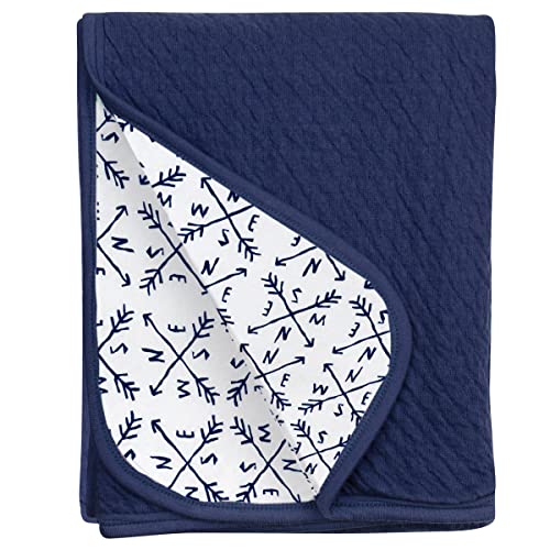 Image of HonestBaby Matelasse Reversible Receiving Blanket 100% Organic Cotton for Baby Boys, Girls, Compass/Navy, One Size
