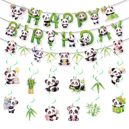 Panda Birthday Banners Panda Hanging Swirl Panda Bamboo Birthday Party Decorations for Boys and Girls