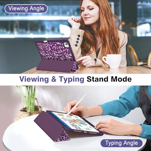 Image of Fintie SlimShell Case for iPad Pro 11-inch (M5) 2025 / (M4) 2024 - [Built-in Pencil Holder] Soft Flexible TPU Protective Stand Back Cover, Composition Book Purple