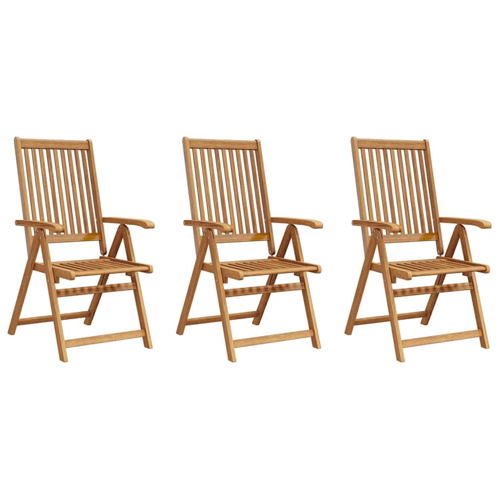 vidaXL Lot de 3 Chaises Pliables de Jardin, Fauteuil avec Accoudoirs, Sièges avec Dossier Patio Terrasse Extérieur, Bois d'Acacia Solide