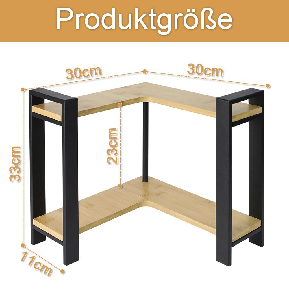 Estantería esquinera de cocina, encimera de 2 niveles, en forma de L, organizador para especias y utensilios de cocina, ahorra espacio y estable, 30 x 33 x 30 cm