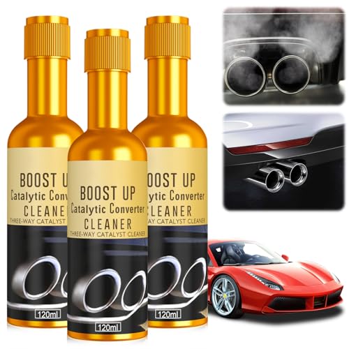 Timeno 3Pcs Catalytic Converter Cleaner, Boost Up Catalytic Convertor Cleaner, Pipe Carbon Removal Cleaner Treatment Additive Oil, Fuel System Treatment Oil Additive for Gas and Diesel Car