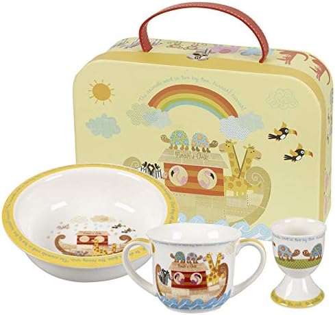 Queens Little Rhymes Noah's ARK 3PC Porringer Egg Cup Mug Set Gift Box, Fine China, Multi-Colour, 20 x 20 x 6.5 cm