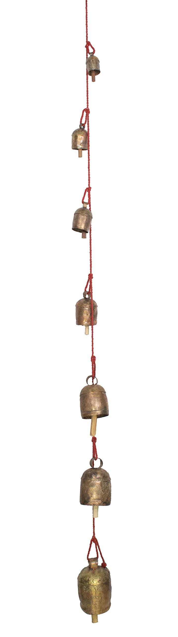 Ethnics of Kutch Hand Made Metal Bells Wrought Iron Copper-Zinc Coated Home Décor Chimes Cow Bell - SA RE GA MA String Bell - 7 Bells - 141 cms Length - (Colour - Copper - BEL-0058)-image-25