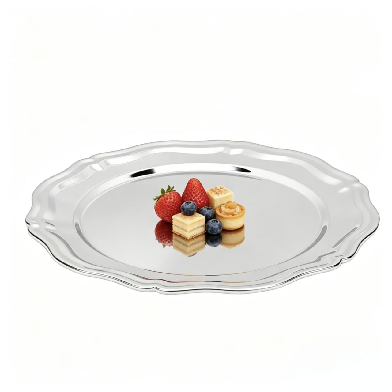 Bandeja para Fiestas,Bandeja Grande para Servir De Acero Inoxidable 304 con Borde De Encaje, Plato Decorativo Redondo para Aperitivos De Frutas Y Postres para Cocina, (Grande)