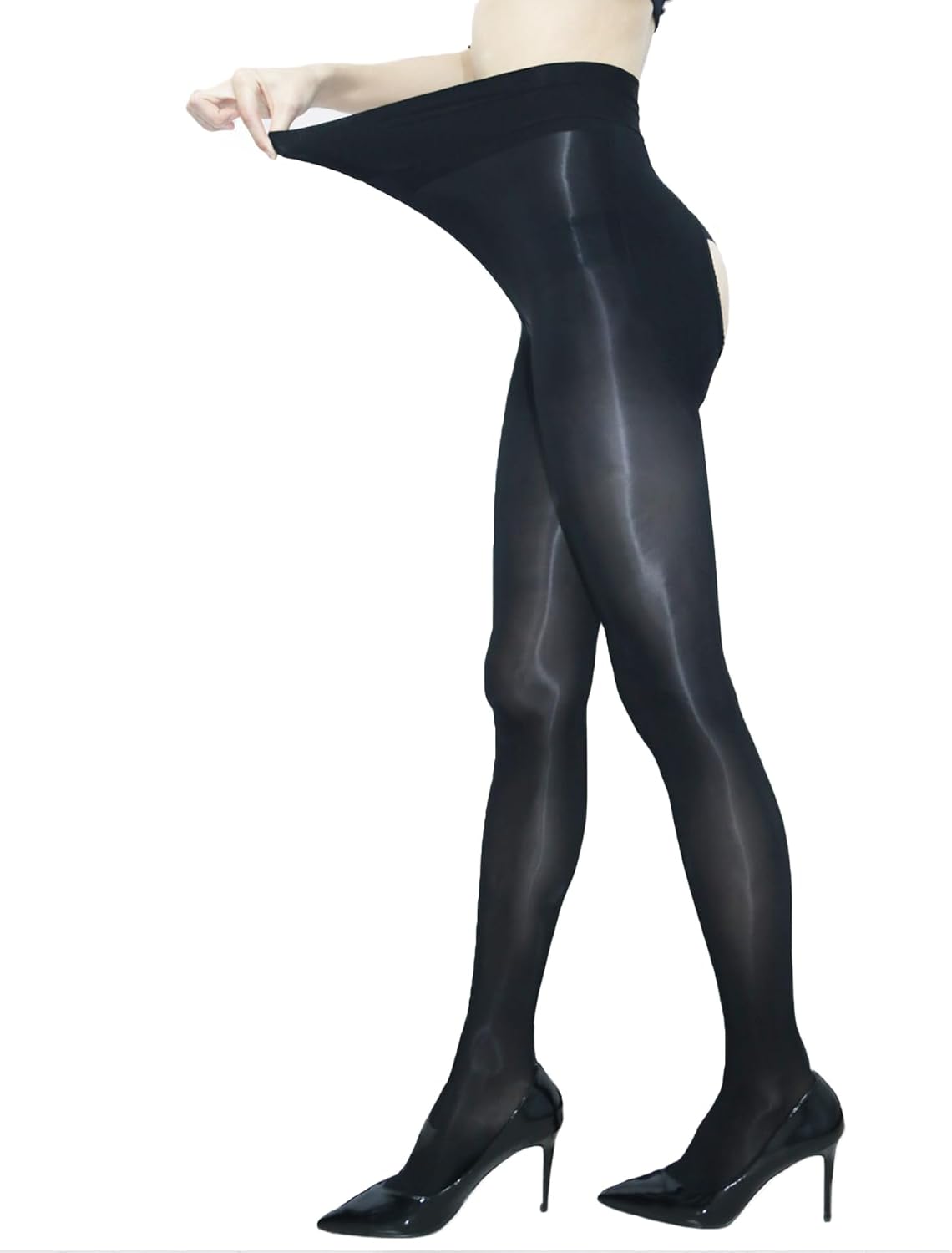 Women's Oil Shiny Pantyhose High Waist Sheer Shimmer Tights Control Top Glossy Pantyhose for Women - Image 3