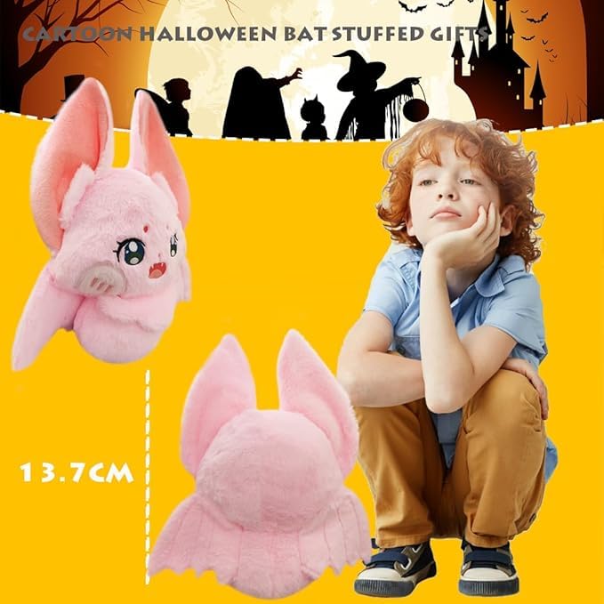 Image of Furry Pink Bat Plush Pillow Cuddly Stuffed Bat Gifts /13.7''