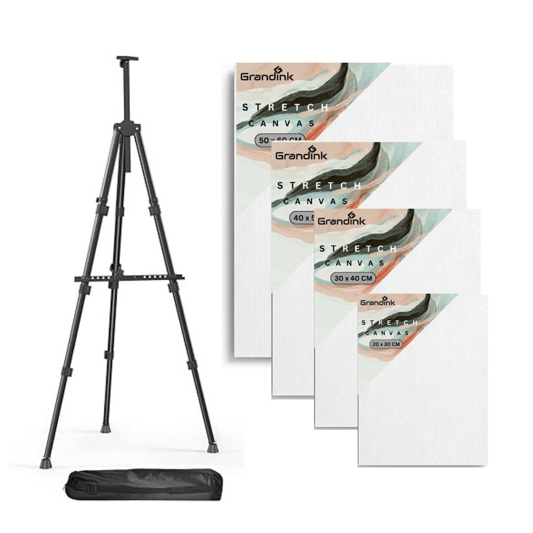 Grandink Portable Lightweight Tripod Easel for Professional Artists, Metal Display Easel Stand with, 4 Different Sizes of Canvas Boards