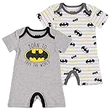 DC Comics Newborn Infant Baby Boys' Romper Bodysuit 2 Pack (Grey/Black/Yellow, 3-6 Months)