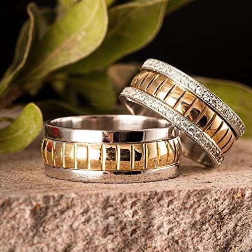 Conjunto de alianzas de boda a juego para parejas chapadas en oro de 14 quilates Conjunto de anillos de bodas de plata personalizados para hombre y mujer