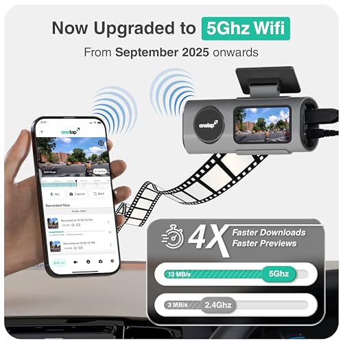 Image of Onelap Vidsure (2026 Edition Front + Rear) - 3K UpScaled to 4K Dashcam for Car | Real Sony STARVIS IMX335 | 5MP 3840p QHD Front | 5.8Ghz Wifi | 2MP 1080p FHD Rear | HDR |1.47 inch LCD | Dual Port Charger