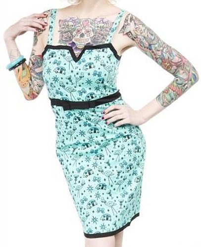 Sourpuss Blue Happy Kamper Jet Girl Dress from Clothing (Medium)