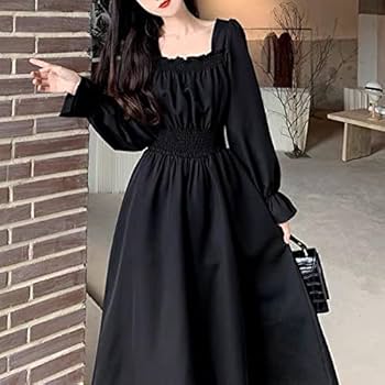 Black Dress Women Vintage Long Sleeve Spring Autumn Dresses
