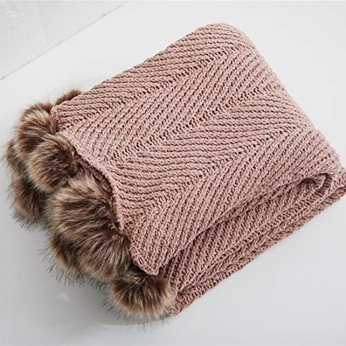 vctops Fur Pom Pom Knit Throw Blanket Super Soft...