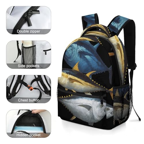Tuna Fish Blue Yellow White Unisex Backpack Casual Daypacks Lightweight Shoulders Bag for Camping Hiking Travel4