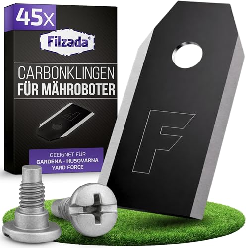 Filzada 45x Mähroboter Messer CARBON inkl. Schrauben - Ersatzmesser für Rasenmäher kompatibel mit Husqvarna Mähroboter Gardena Sileno & Yard Force - Geeignet für Husqvarna Automower Messer