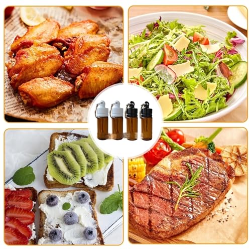 4-Pack Leak-proof Mini Glass Bottles with Lids, Portable Travel & Kitchen Liquids Storage Set, Brown3