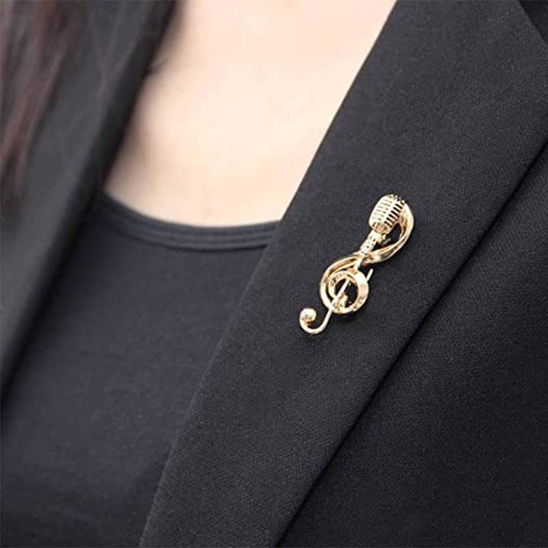 Image of Opexicos 2Pcs Silver Gold Color Alloy Microphone Music Note Brooches for Men and Women Gift