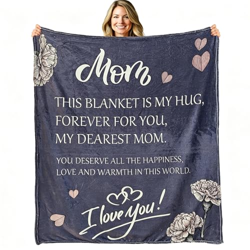 Zevrez Mom Gifts Blanket, Mother's Day Birthday Gifts for Mom, Soft I Love You Flannel Throw Blanket for Mothers from Daughter Son (Grey, 60"X80")