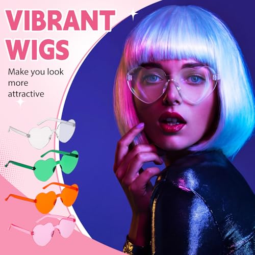 Image of Chunyin 8 Pieces Party Wigs and Sunglasses Set, Neon Short Wig Costume Cosplay Colorful Wig Hairpieces for Bachelorette Neon Party Favors, Halloween, Decorations (4 Colors)