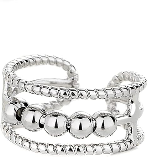 Anillo de plata para mujer, anillos ajustables con cuentas para la ansiedad, anillo giratorio para aliviar el estrés, cuentas redondas para regalos