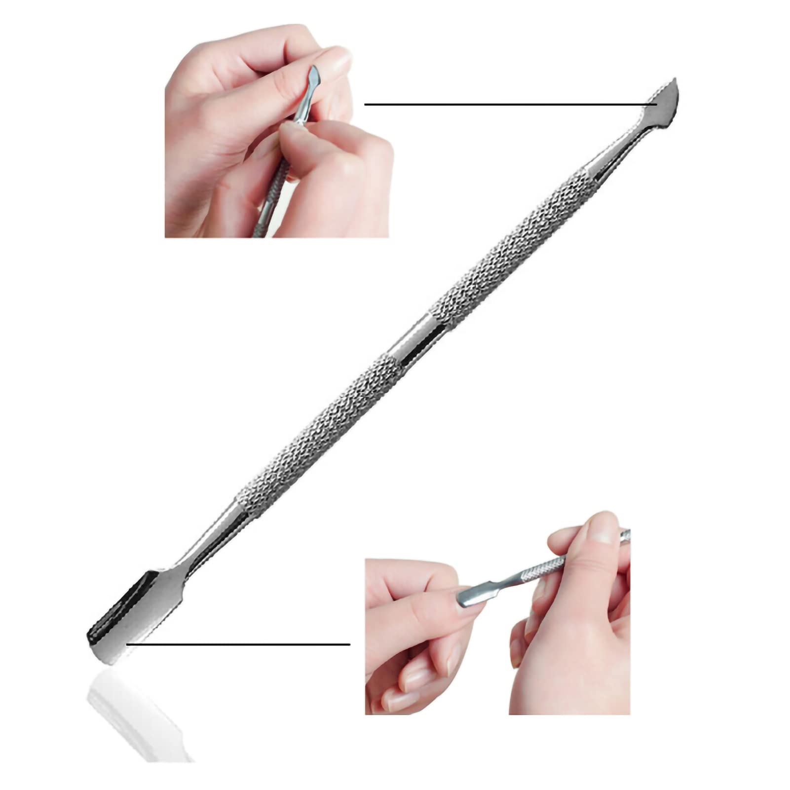 Dioche Zestaw Odpychacza do Skórek Profesjonalny Teksturowany Uchwyt ze Stali Nierdzewnej Trwała Rdza Skrobak do Skórek do Użytku Domowego w Salonie 4 szt. 12,5 Cm