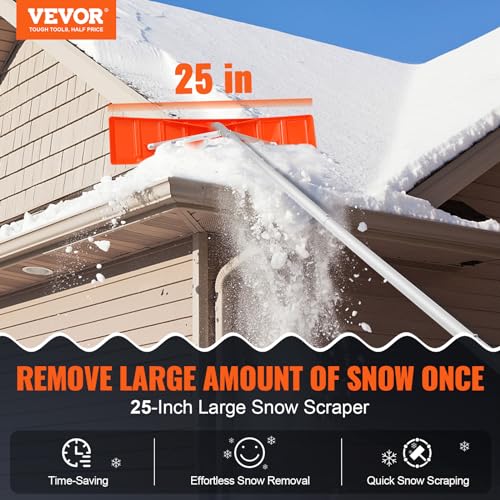VEVOR Snow Roof Rake, 21ft Reach Aluminium Handle, 25' Plastic Blade Snow Removal Tool, Superior Roof Shovel with Anti-Slip Handle Grip, Easy to Setup & Use for House Roof, Wet Leaves, Car Snow