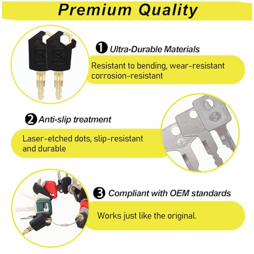 Image of Multi Type Heavy Equipment Master Keys, 16 Contractor Excavator Dozer Skid Steer Loader Forklift Roller Operators Keys Fit Case JCB Kubota KOM Volvo CAT JLG Hyster Hitachi John Deere JD