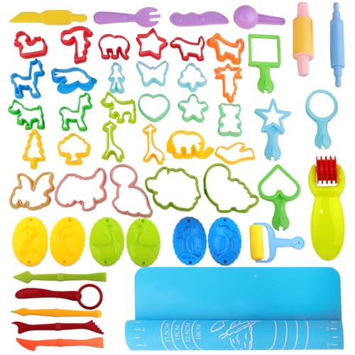 SRunDe 52 Piezas Moldes para Plastilina, Herramientas Plastilina para Niños, con Rodillos, Cortadores Juguete Creativo, Set de Plastilina con Accesorios para Niños y niñas