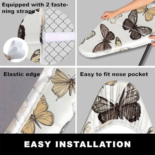 Image of Ironing Board Cover 15x54 Inch- Standard Cotton Cover with Strong Elastic Edge & Stain Resistant Surface (Butterflies, 15 inch x 54 inch)