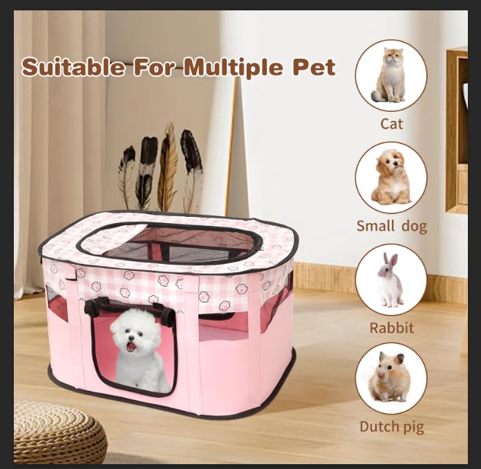 Foldable Pet Playpen Portable Dog Cat Playpen Small Dog Cat Cage Soft 70 * 55 * 40cm Indoor Outdoor Pet Tent Fence for Puppy Rabbits Hamster Small Animals(Pink) - Image 3