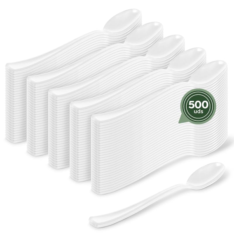 MAXI PRODUCTS - 500 Unidades - Cucharas Blanco Reutilizable - 17,5 cm - Cubiertos Resistentes - Tenedor Reutilizable - Cubiertos para Fiestas - RESISTENTES