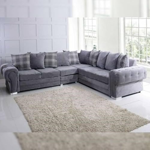 VERONA SUEDE LARGE FABRIC CORNER SOFAS Scatter Back Suite Set Living Room Furniture (Dark Grey, Left Hand Side 280x220cm)