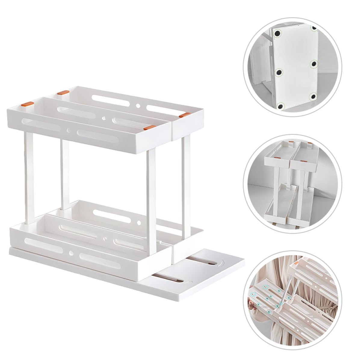 Organizador de Cocina Extraíble de 2 Niveles Blanco, Soporte Deslizante para Especias y Cosméticos, Estante Alto Multifuncional para Encimera y Almacenamiento bajo Fregadero,