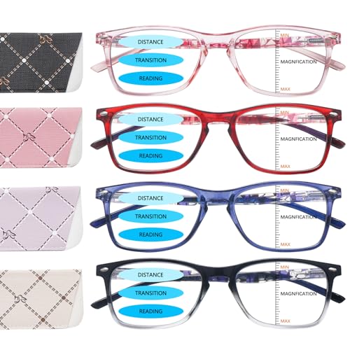 BONCAMOR 4 Pack Progressive Multifocus Reading Glasses Men and Women Computer Blue Light Blocking Anti Eyestrain Readers (4 Mix Color, 1.75, Diopters)