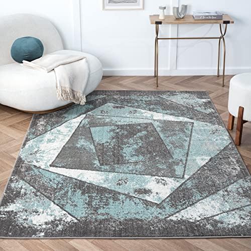 homeart Living Room RUG - Short Pile, Bordered, Soft, Area Carpet for Bedroom & Home Decoration, Square Pattern Rugs, Modern, Small to Extra Large (Duck Egg Blue, 80 x 150 cm)