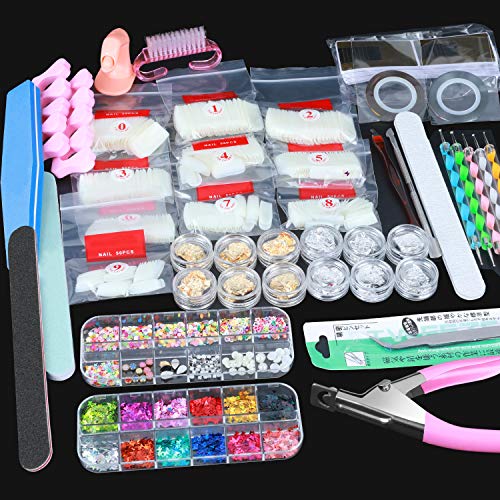 SPTHTHHPY Acrylic Nail Kit, Nail Art Set Acrylic Brush Glitter Clipper Dotting Pen File French Tips Nail Art Decoration Tools Professional Manicure Set