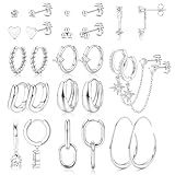 ORAZIO[オラジオ] 13ペアセット ピアス レディース 人気 フープピアス スタッドピアス 20g ステンレス 金属アレルギー対応 ピアス つけっぱなし ジルコニア 星 ハート チェーン 軟骨ピアス 重ね着け (シルバー)