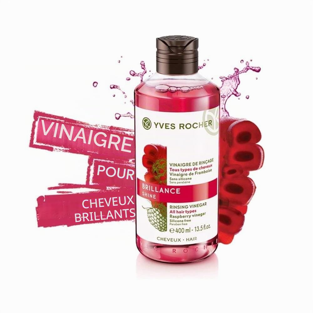 Le vinaigre de rinçage Yves Rocher améliore la brillance naturelle des cheveux. Maxi flacon de 400 ml.