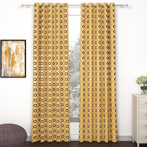 Image of Door Curtains 7 feet Long Set of 2 | Dots Design | Polyester, Light Filtering Curtains and Drapes | Curtains for Living Room | (118 x 215 cm, Brown) | Perfect for Home Decor
