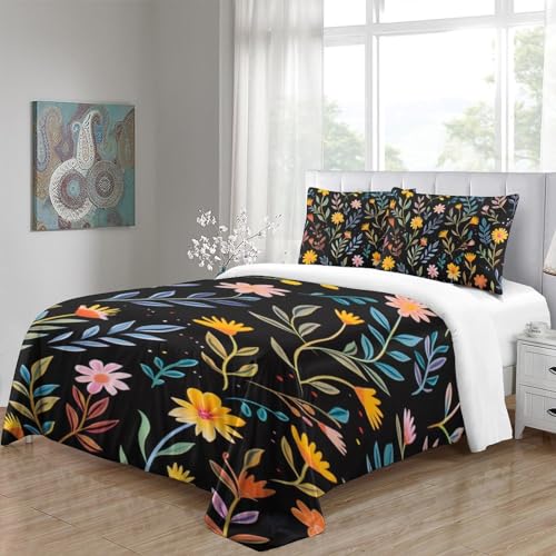 Housse de couette 3D fleurs facile à enfiler avec fermeture éclair intégrée
