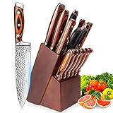 Knife Set, 15-Piece Kitchen Knife Sets with Block Wooden, Professional Stainless Steel Kitchen...