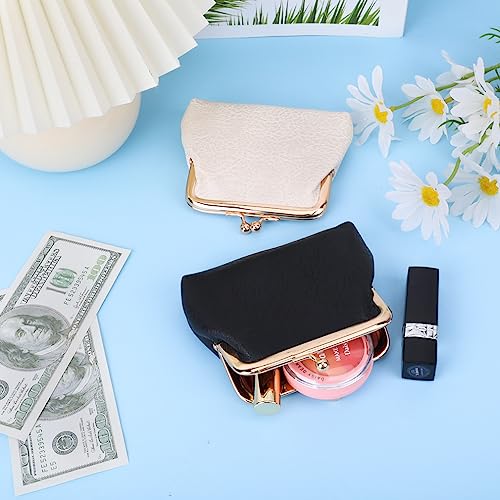 Oyachic 2 Packs Leather Coin Purse PU Car Change Holder Kiss lock Change Pouch with Clasp Vintage Wallets Small Money Bag For Men & Women (black+beige)3