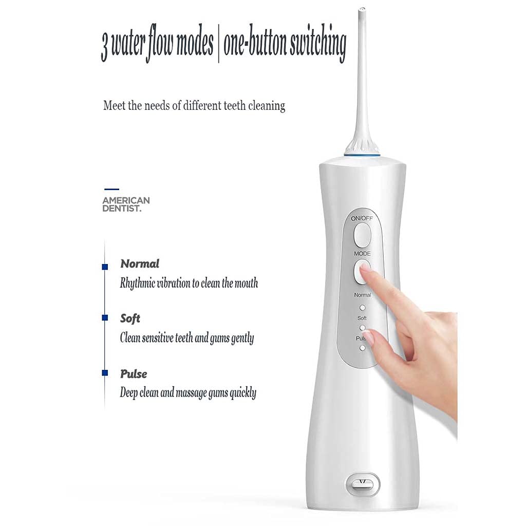 TJH Flosser de Agua inalámbrico de 3 Modos Irrigador bucal Dental, IPX7 Impermeable 170ML Flosser de Agua protable y Recargable con 6 Puntas de Chorro para el Cuidado de Viajes, hogar y Puentes